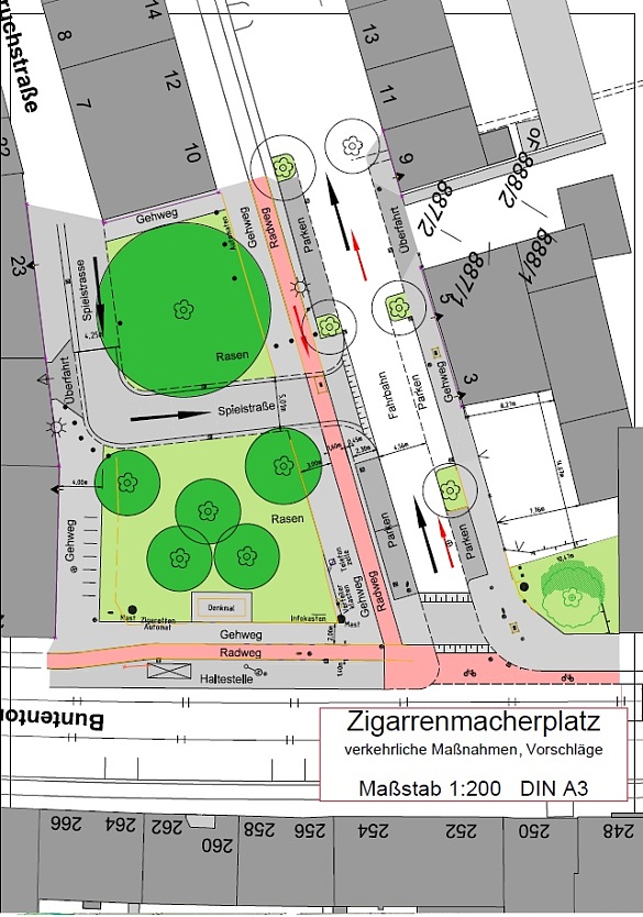 Darstellung des Vorschlages zur zukünftigen Verkehrsführung am Platz am Zigarrenmacherdenkmal