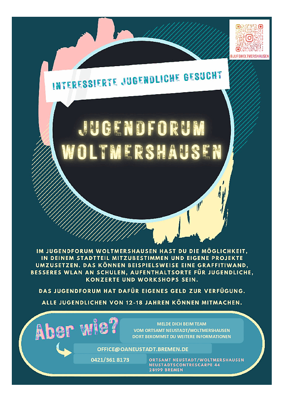Plakat mit Aufruf zum Mitmachen im Jugendforum Woltmershausen