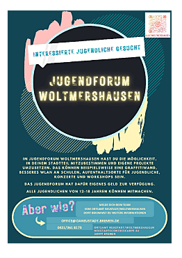 Plakat mit Aufruf zum Mitmachen im Jugendforum Woltmershausen