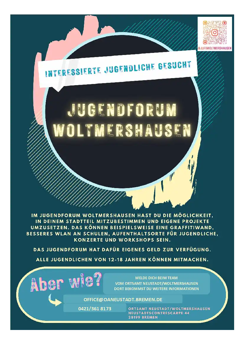 Plakat mit Aufruf zum Mitmachen im Jugendforum Woltmershausen